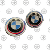 BMW 7-Piece Front Hood Emblem Set for 50th Anniversary - Part Number 82mm Rear Badge, 82mm Wheel Hub Cap, 68mm Steering Wheel Sticker, 45mm