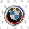 BMW 7-Piece Front Hood Emblem Set for 50th Anniversary - Part Number 82mm Rear Badge, 82mm Wheel Hub Cap, 68mm Steering Wheel Sticker, 45mm